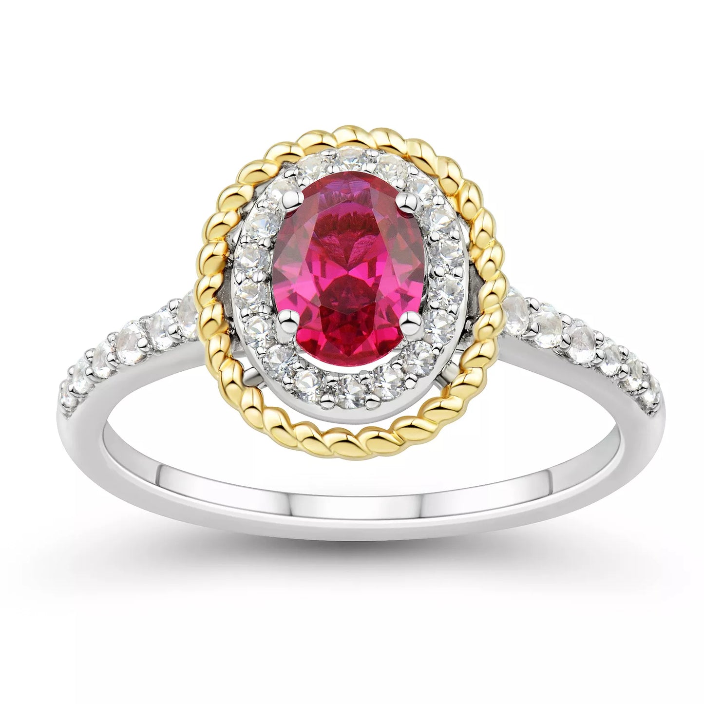 925 Sterling Silver Created White Sapphire & Created Ruby 3-Piece Braided Gold Accent Set