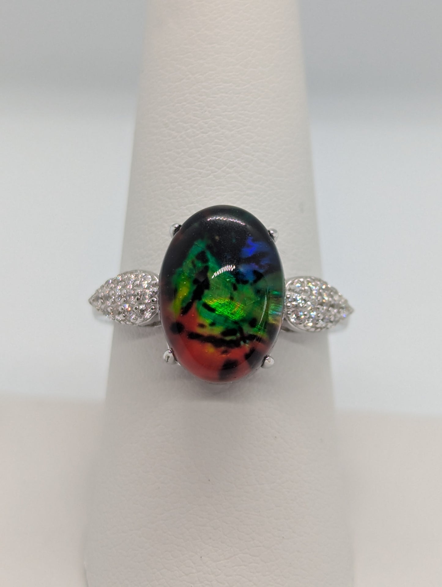 925 Sterling Silver Created Oval-Cut Fire Agate & White Sapphire Ring