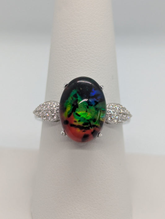 925 Sterling Silver Created Oval-Cut Fire Agate & White Sapphire Ring