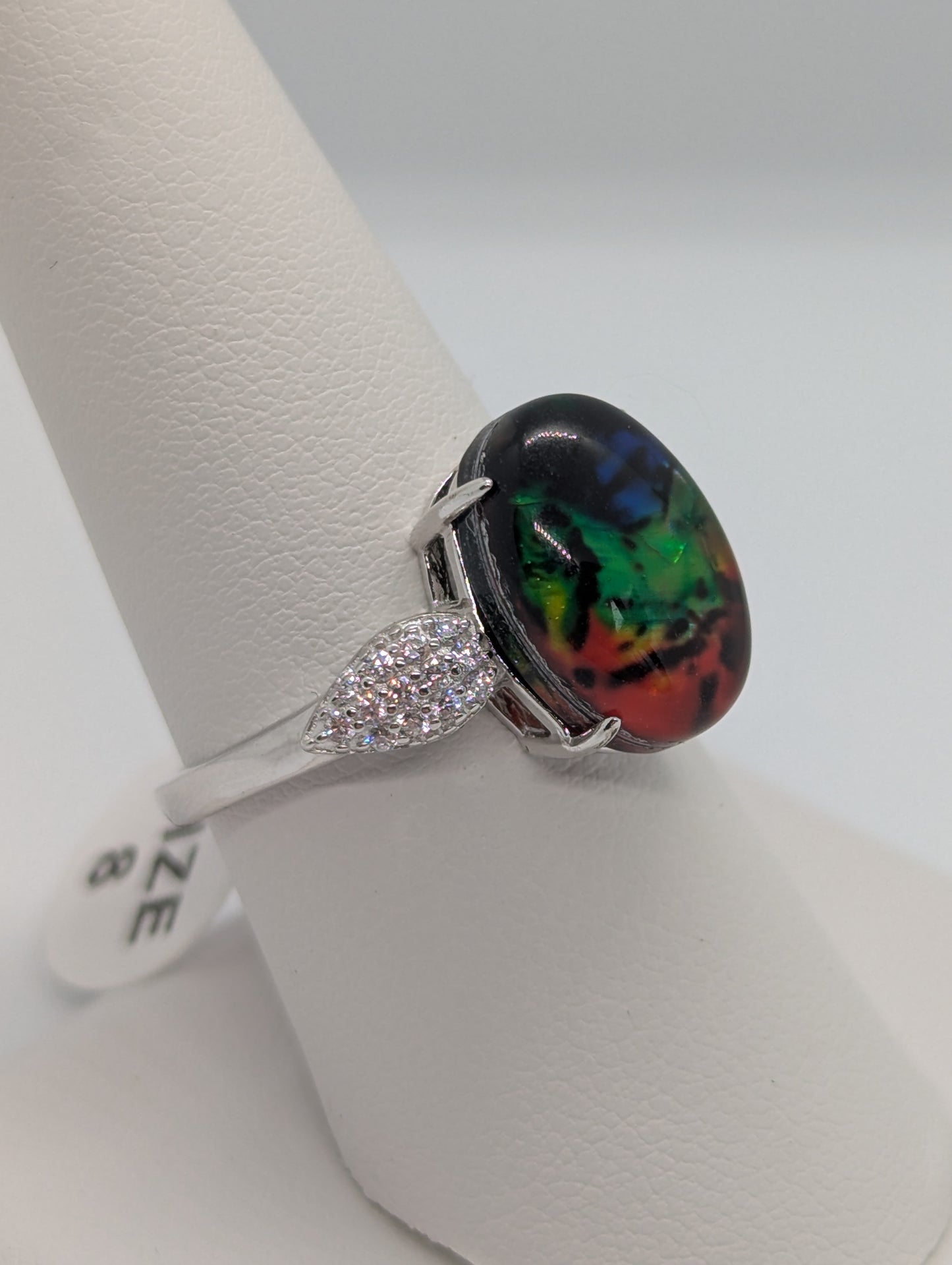 925 Sterling Silver Created Oval-Cut Fire Agate & White Sapphire Ring