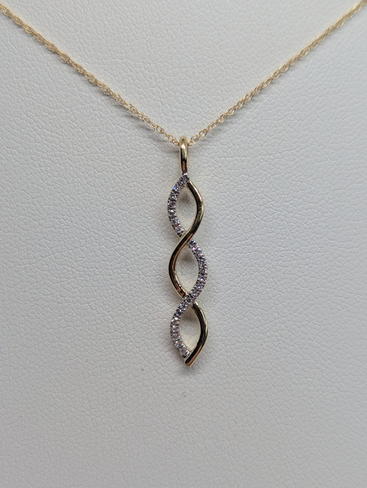 10K Yellow Gold 1/10CT. Natural Diamond Twist Pendant Necklace
