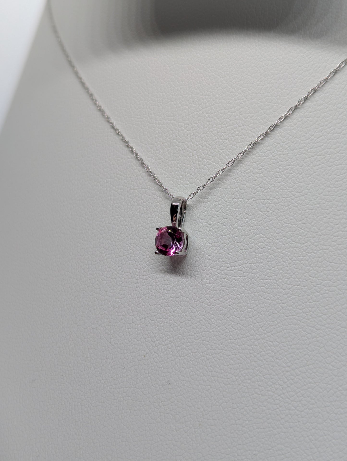 10K White Gold 1/2CT. Pink Topaz Solitaire Pendant Necklace