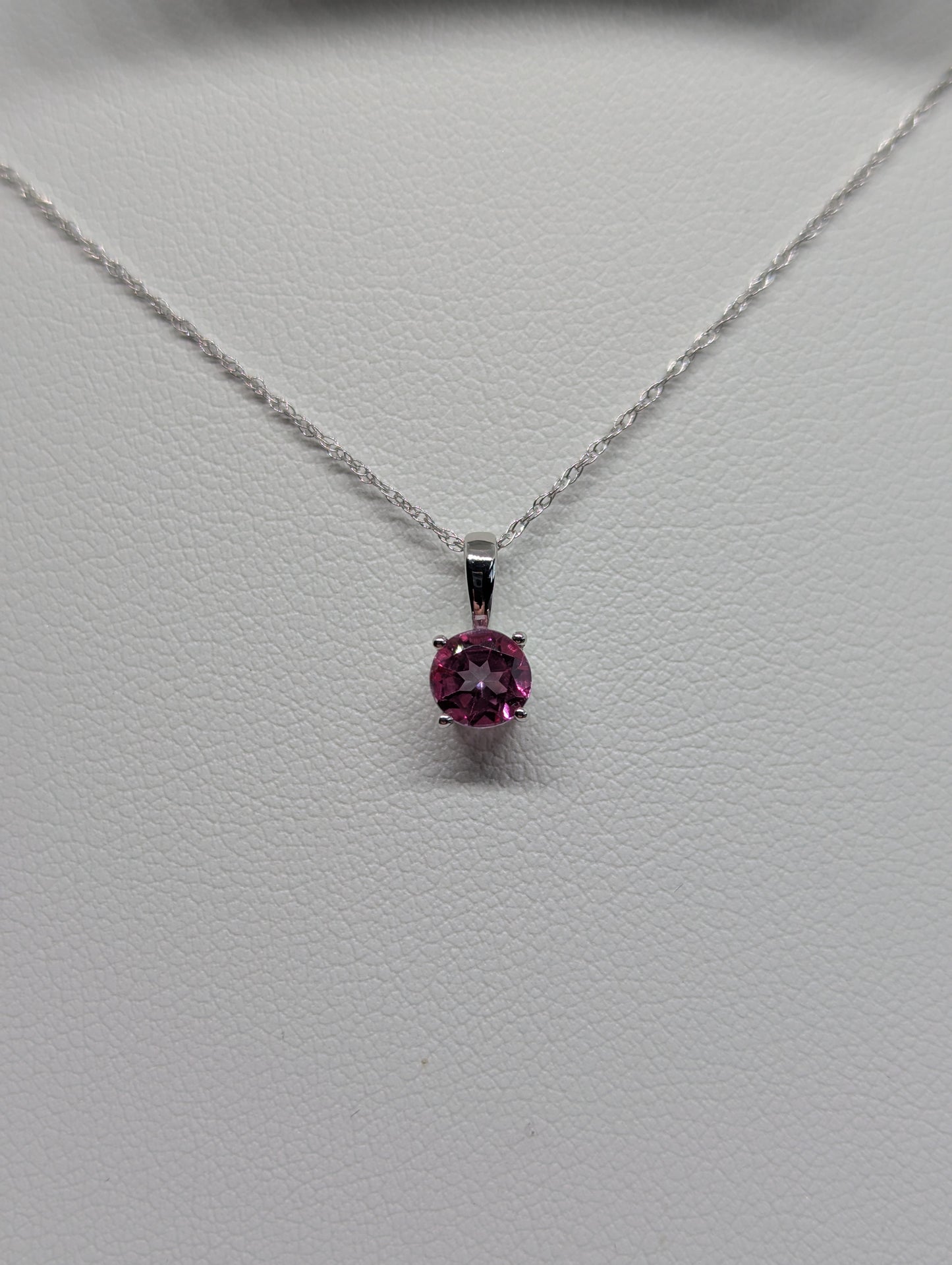 10K White Gold 1/2CT. Pink Topaz Solitaire Pendant Necklace