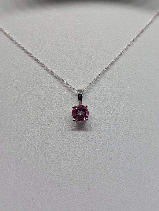 10K White Gold 1/2CT. Pink Topaz Solitaire Pendant Necklace