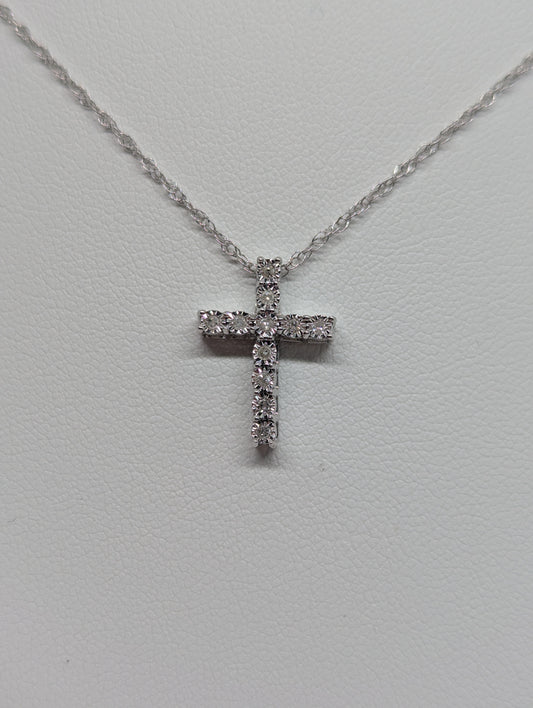 925 Sterling Silver 1/10CT. Natural Diamond Cross Pendant Necklace