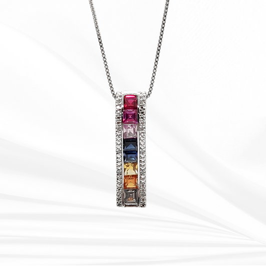 Sterling Silver and Created Sapphire Watercolor 18" Line Pendant Necklace