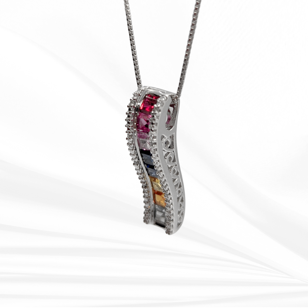 Sterling Silver and Created Sapphire Watercolor 18" Line Pendant Necklace