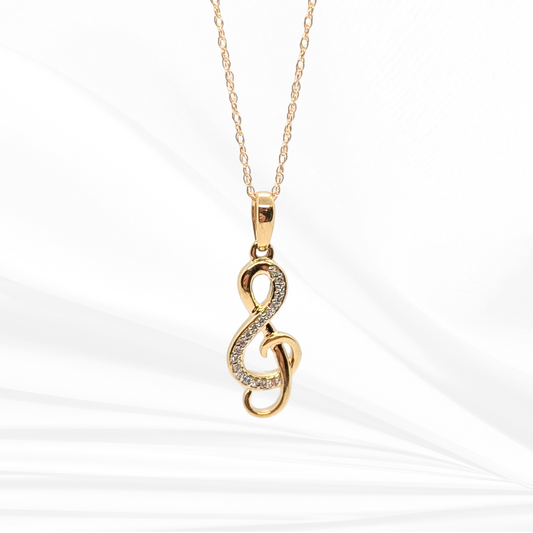 10K Yellow Gold 1/20CT. Musical Note 18" Pendant Necklace