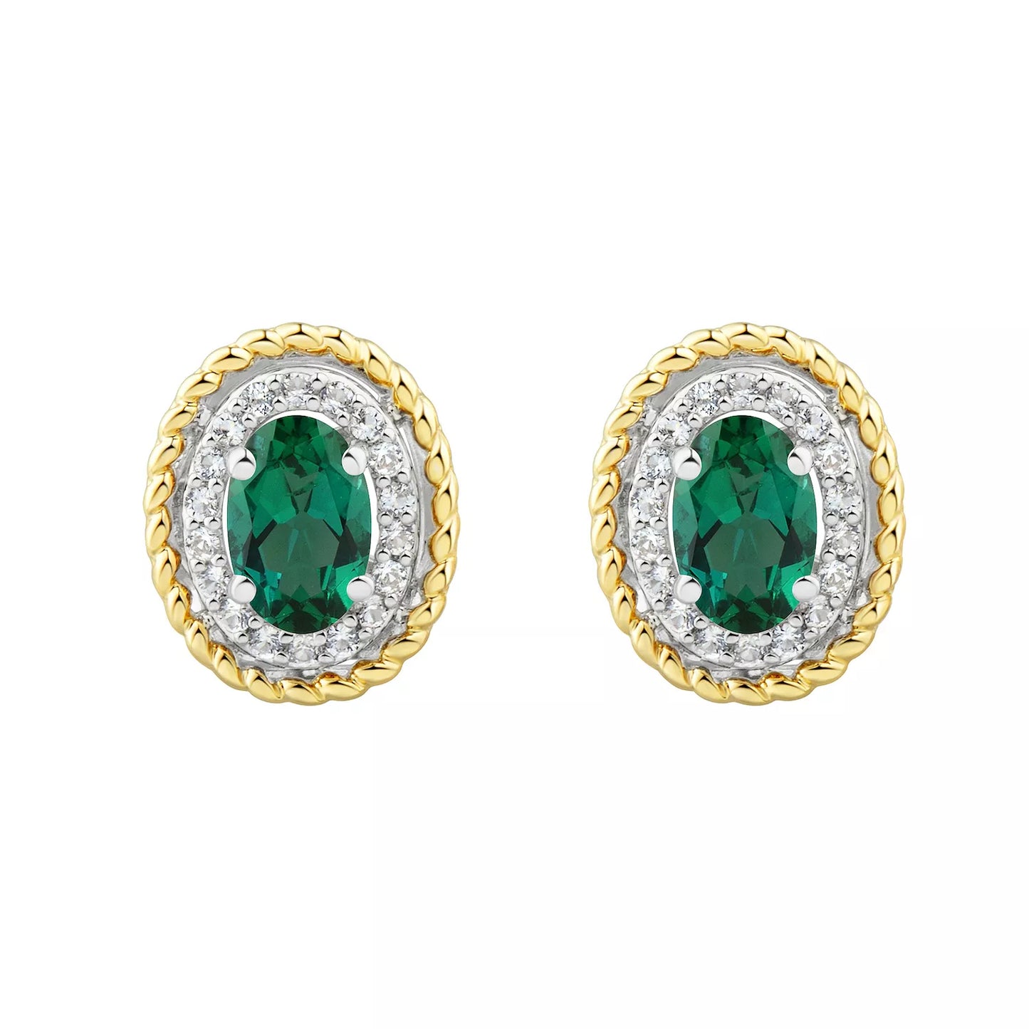 925 Sterling Silver Created White Sapphire & Created Emerald 3-Piece Braided Gold Accent Set