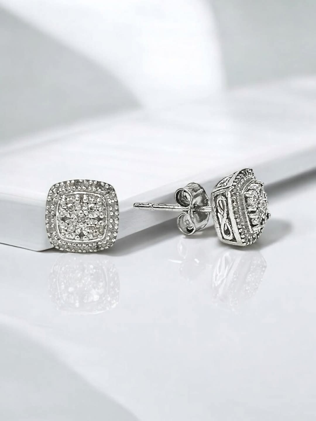 Sterling Silver & Diamond Halo Stud Earrings