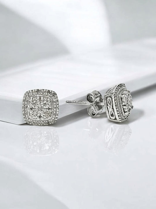 Sterling Silver & Diamond Halo Stud Earrings