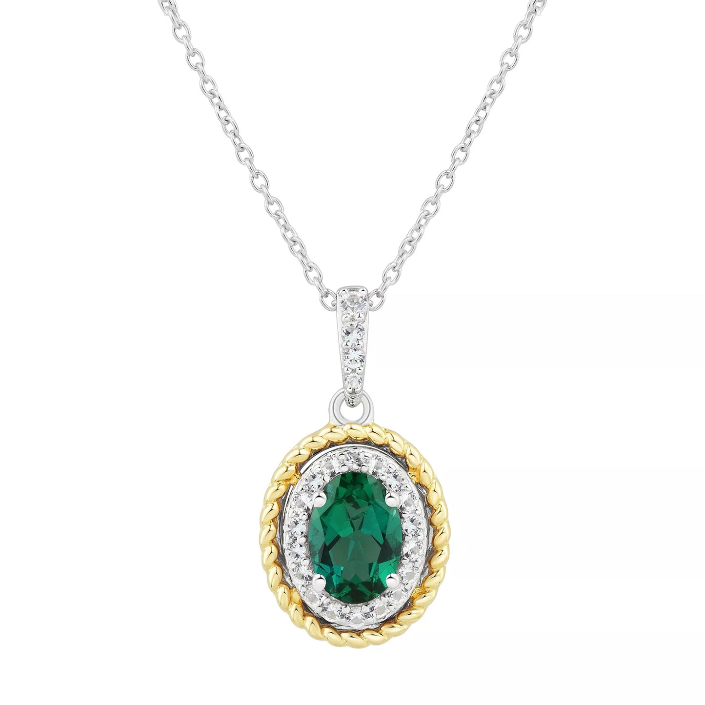 925 Sterling Silver Created White Sapphire & Created Emerald 3-Piece Braided Gold Accent Set