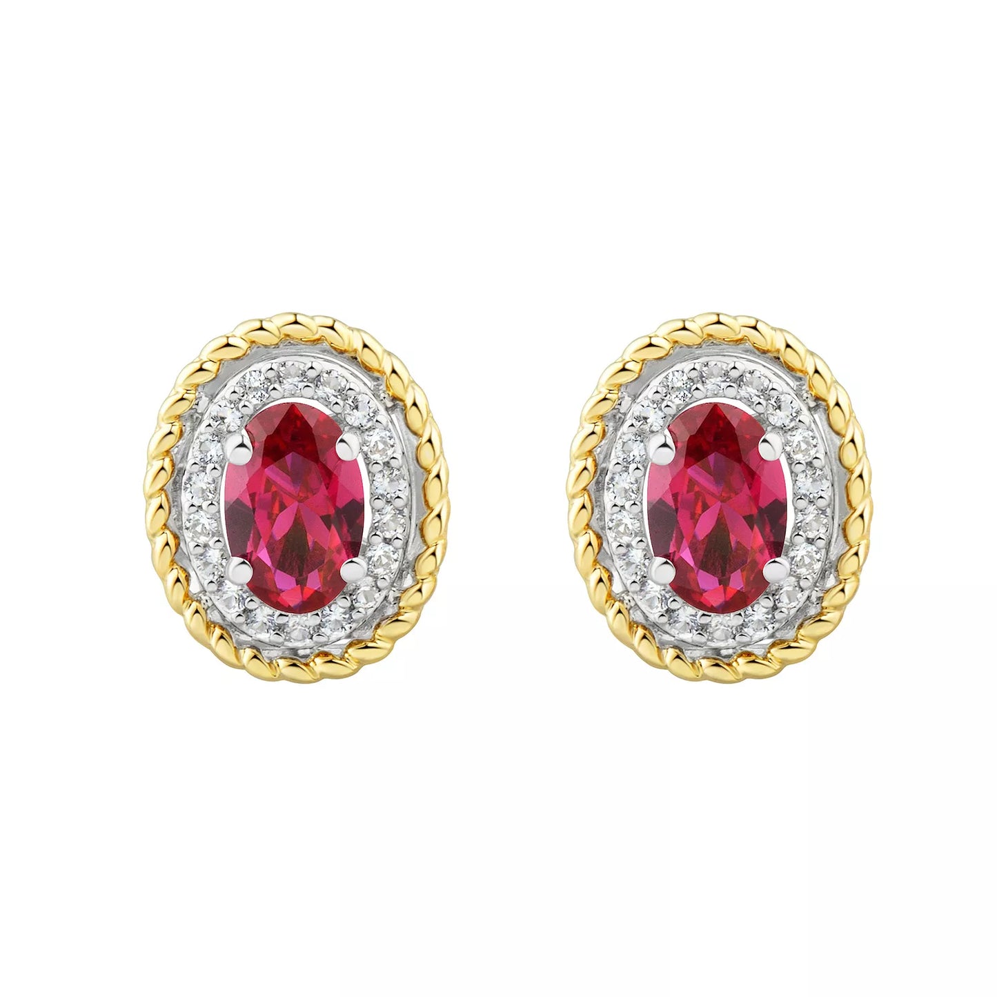 925 Sterling Silver Created White Sapphire & Created Ruby 3-Piece Braided Gold Accent Set