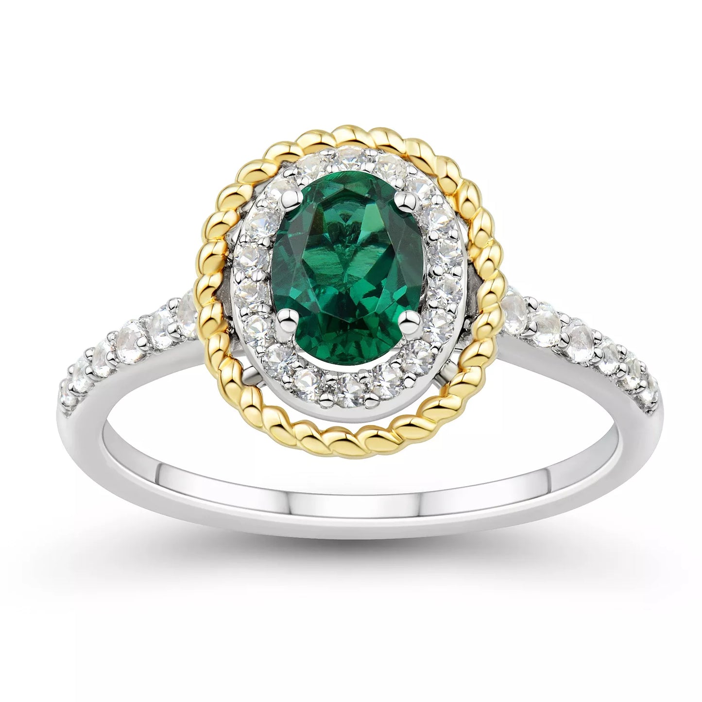 925 Sterling Silver Created White Sapphire & Created Emerald 3-Piece Braided Gold Accent Set